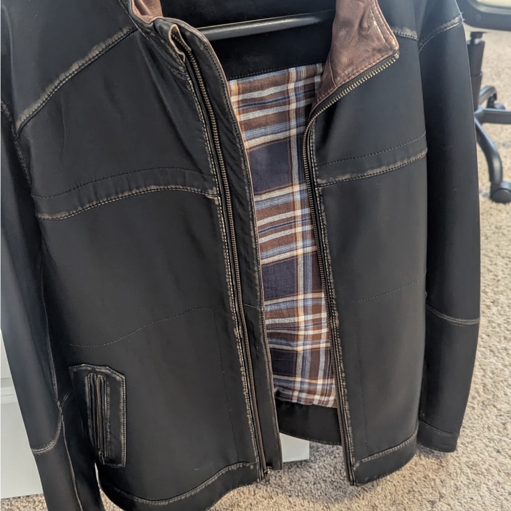 Brown and Tan Leather Shirt Jacket